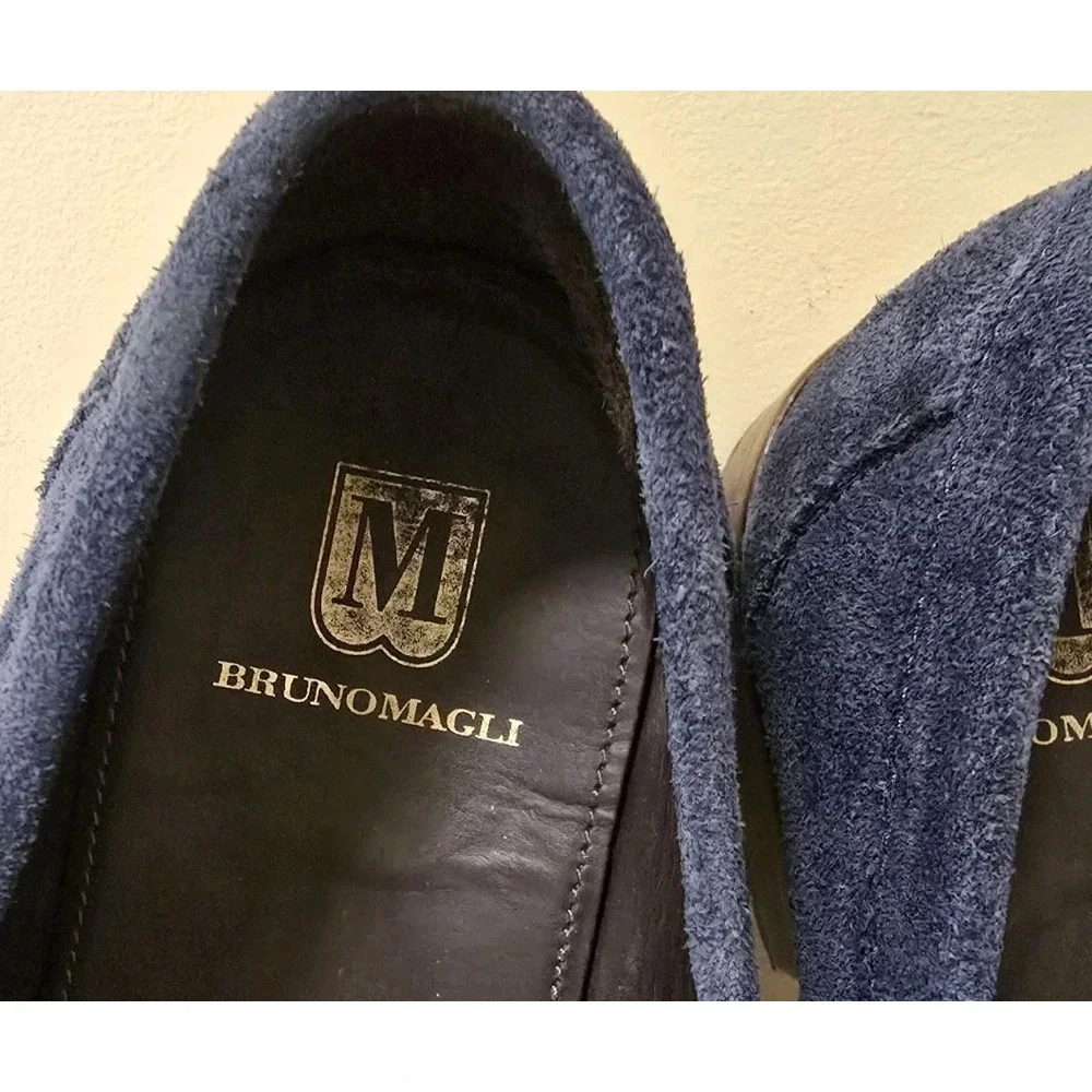 Bruno Magli NILO Navy Blue Loafer Tassels Suede Leather Mens Size 12 Italy